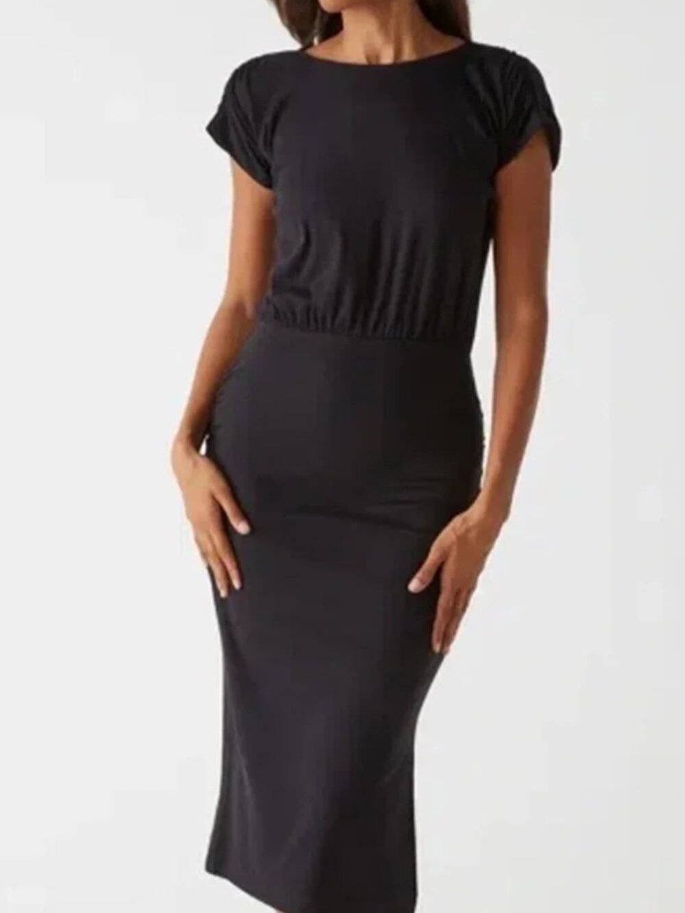 MICHAEL STARS Hannah ribbed black short sleeve maxi Large NWT